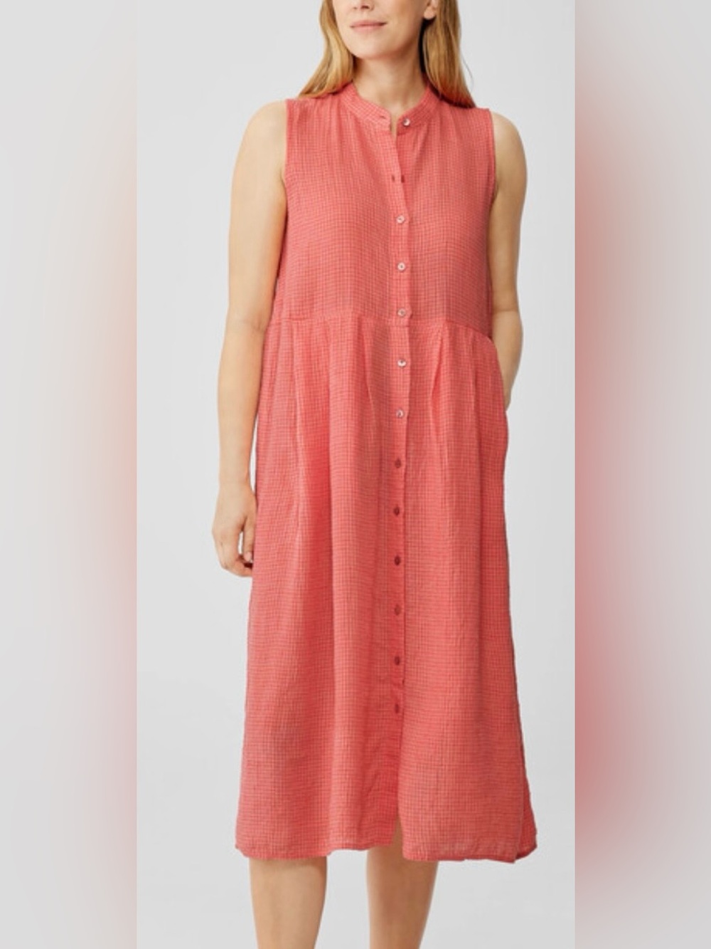 Eileen Fisher Puckered Organic Linen 
Pleated Midi Dress size 2X, casual
Preppy.